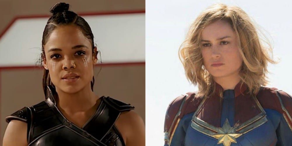 Split image of Valkyrie and Carol Danvers