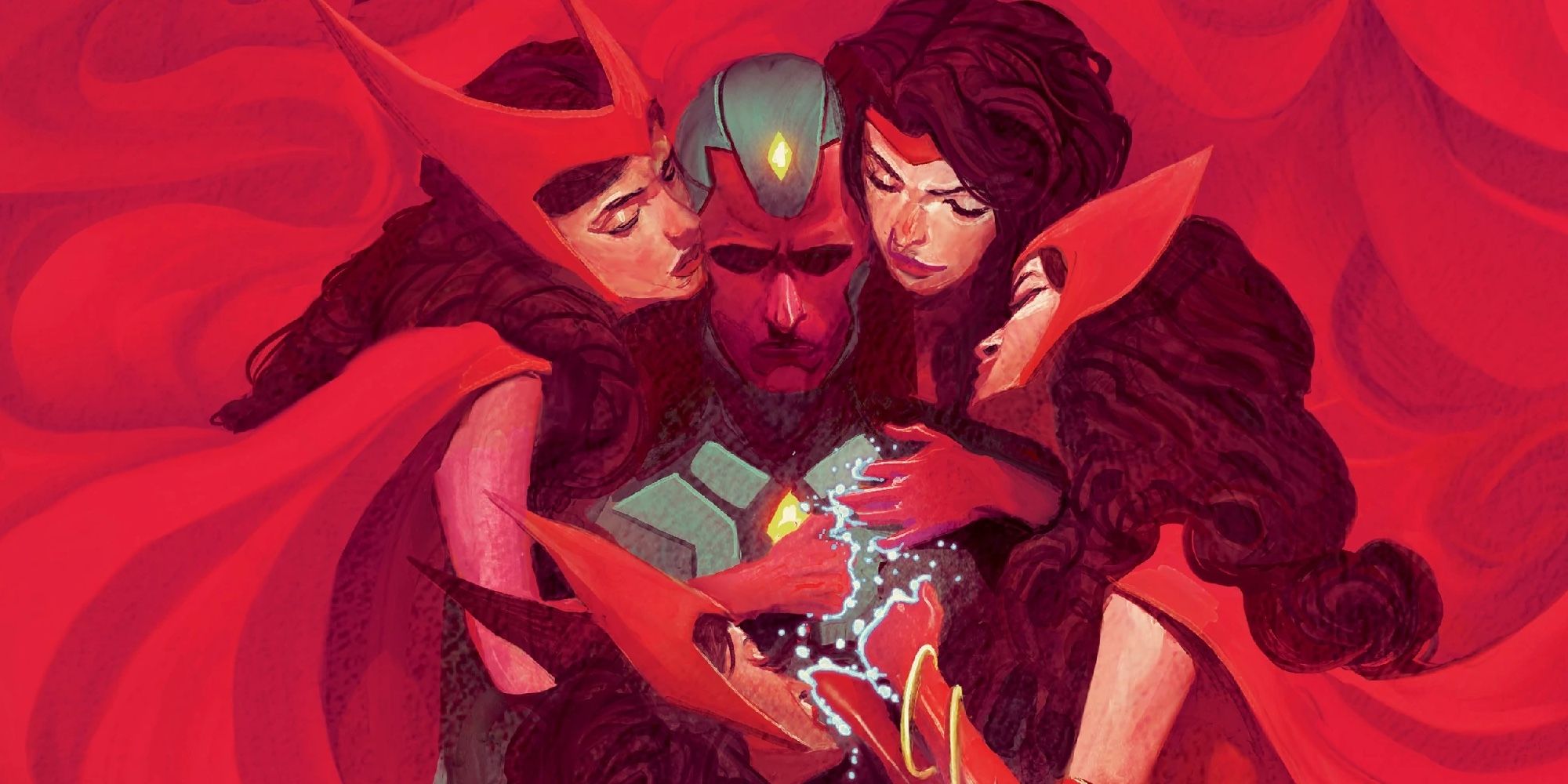 Vision haunted by Scarlet Witch on Vision #7 cover.