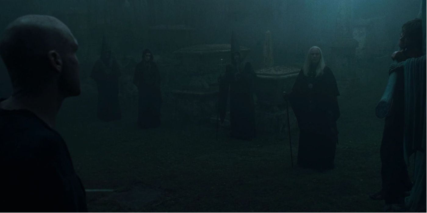 Voldemort with his Death Eaters in Goblet of Fire