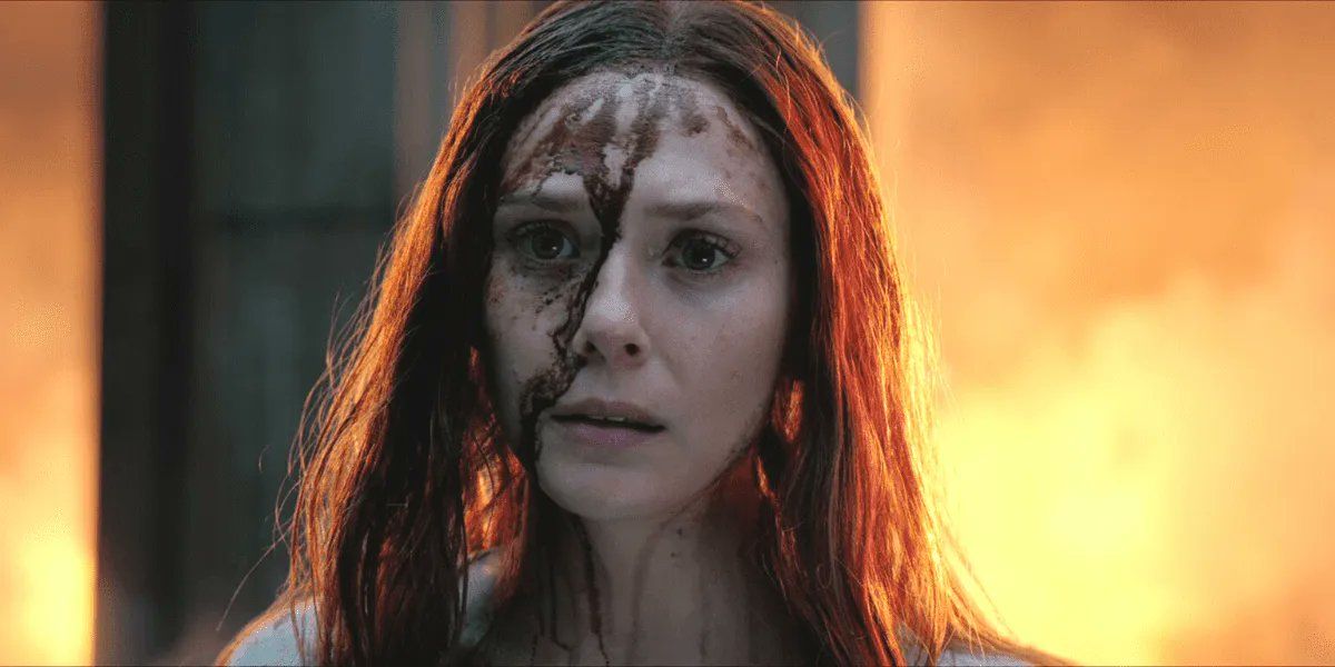 Wanda Maximoff with blood on her face in Doctor Strange 2.