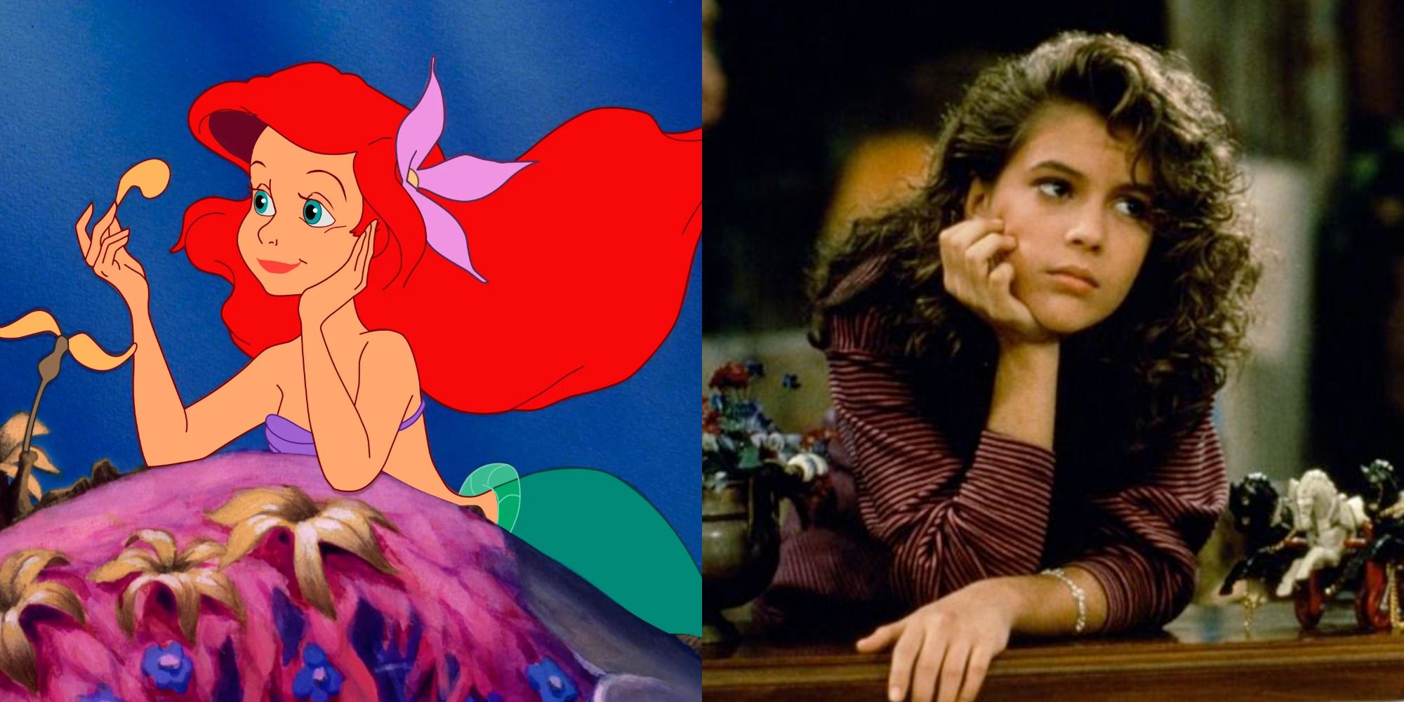 Side by side images of Ariel from The Little Mermaid and Alyssa Milano