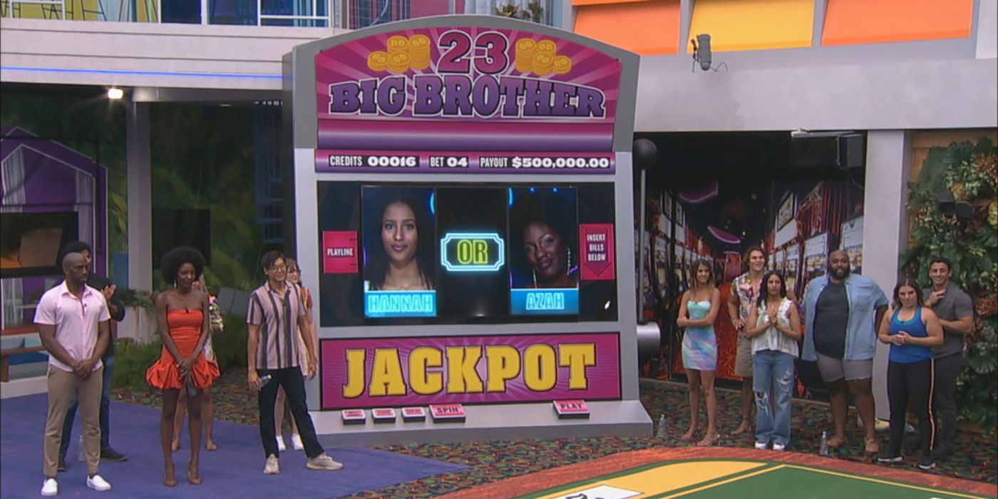 An oversized slot machine as part of the casino theme on Big Brother.