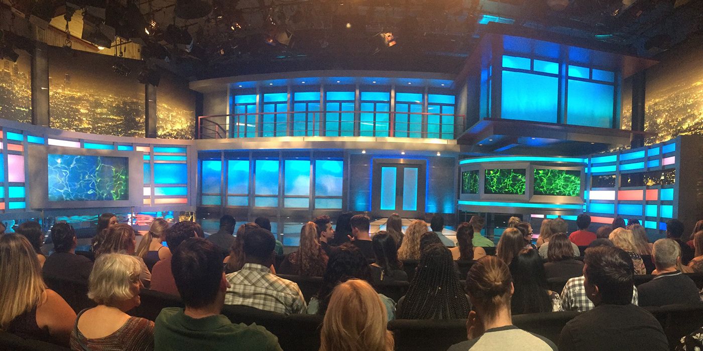 A live audience on Big Brother, viewed from behind.