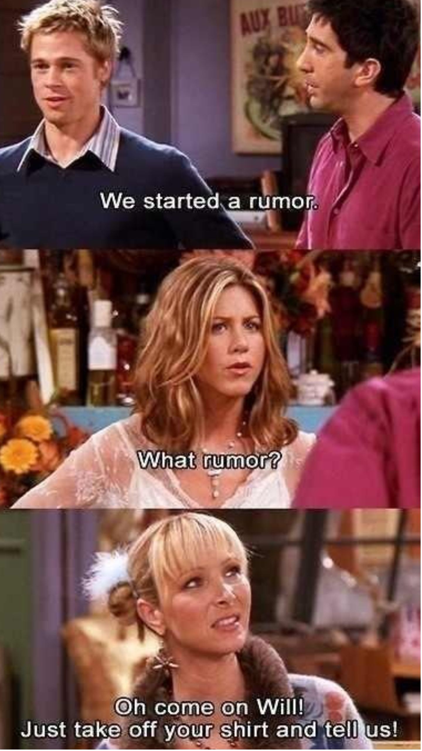 Friends meme about the episode when Brad Pitt guest stars. 