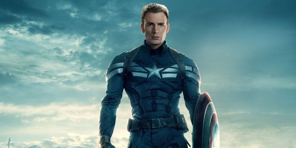 Chris Evans poses before the sky as Captain America
