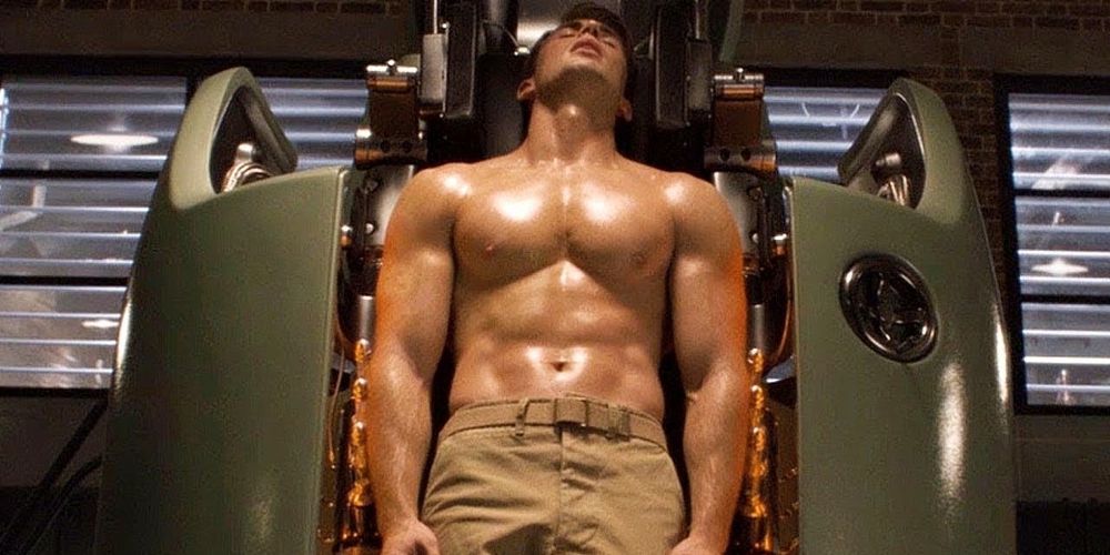 Steve muscles up in suspended animation in Captain America: The First Avenger