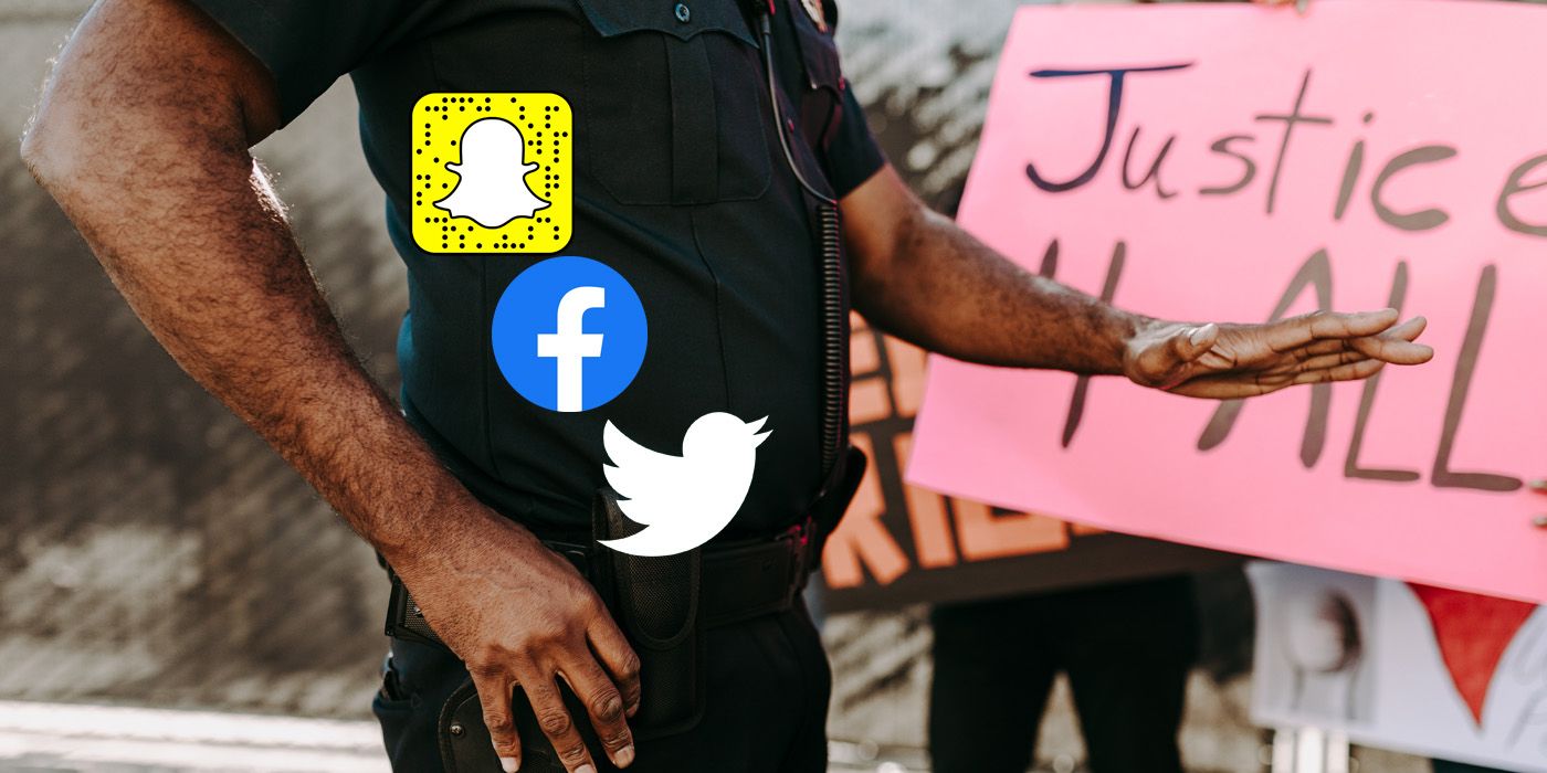 cop with social media icons