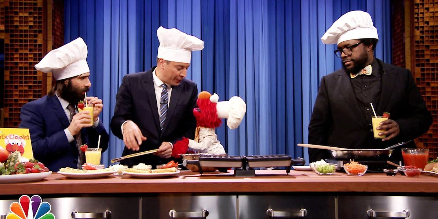 Elmo cooking with Jimmy Fallon