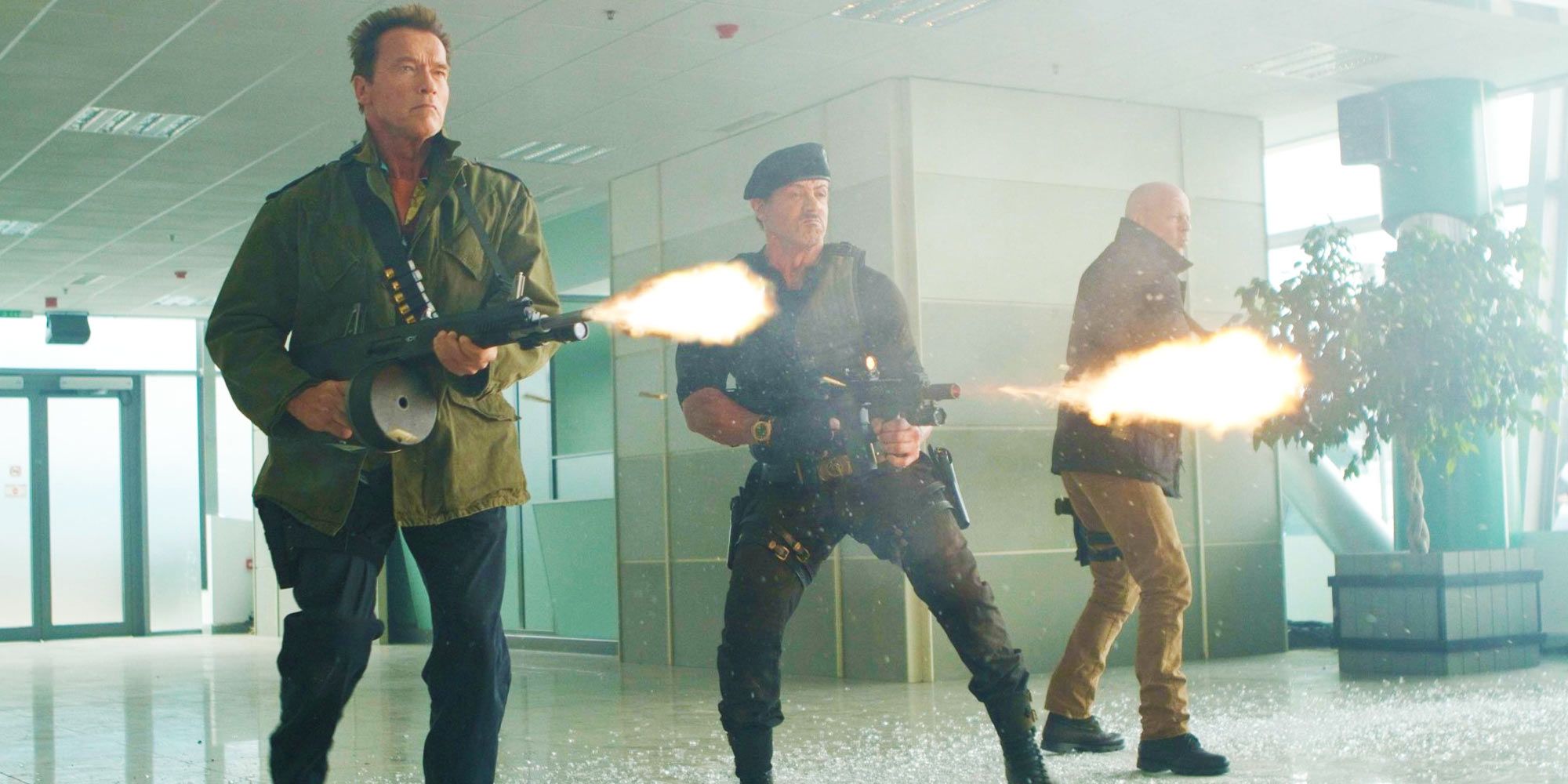 the expendables 2 with sylvester stallone, arnold schwarzenegger, and bruce willis