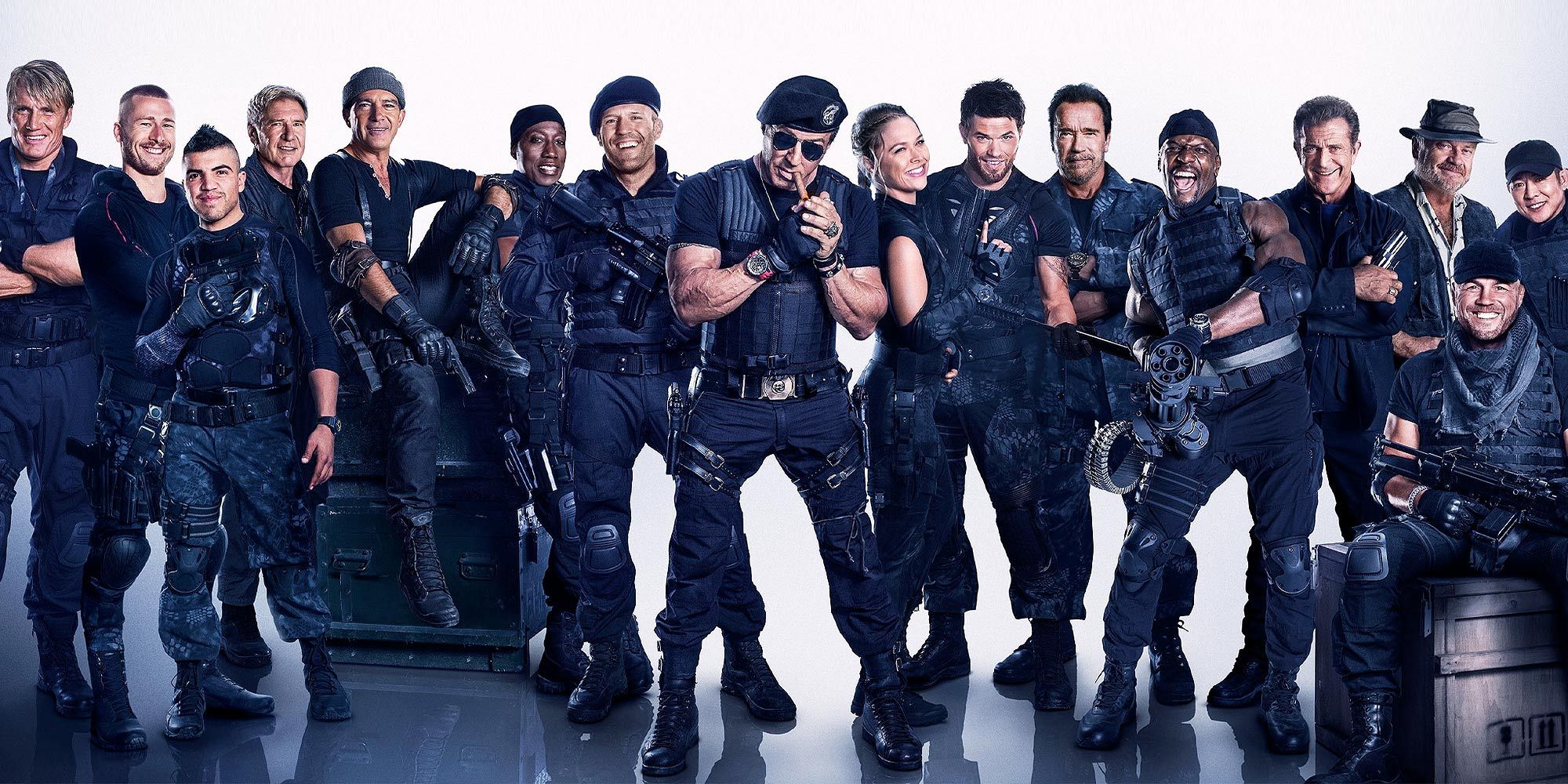 the expendables 3 cast with stallone, statham, gibson, ford, snipes