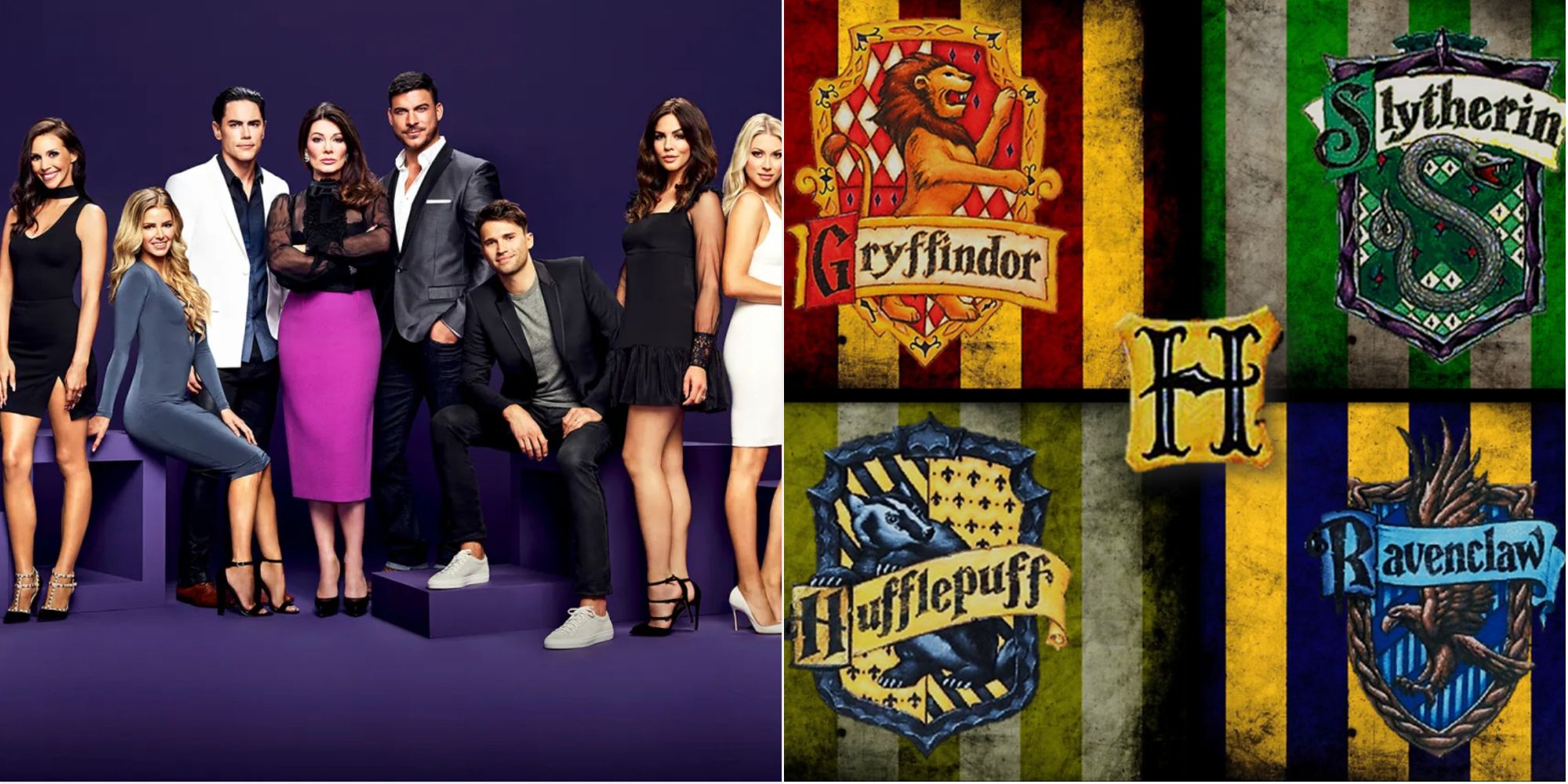 The cast of Vanderpump Rules. The Hogwarts Houses pictured as coats of arms
