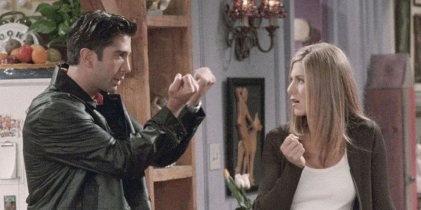 Ross giving Rachel the &quot;friendly finger&quot; on Friends