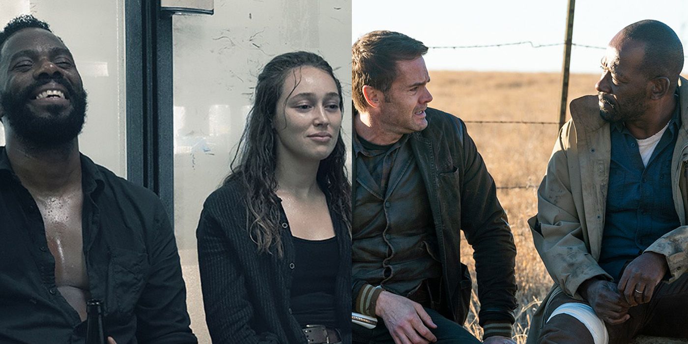 Split image of Victor and Alicia and John Dorie and Morgan from Fear the Walking Dead.