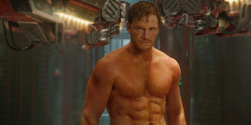 Star-Lord appears shirtless on the ship in Guardians of the Galaxy