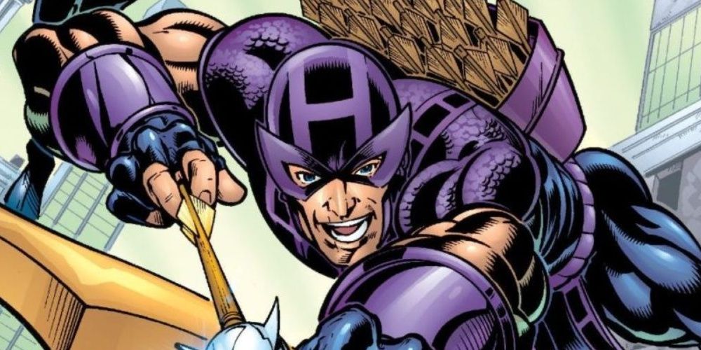Hawkeye in action in a comics cover