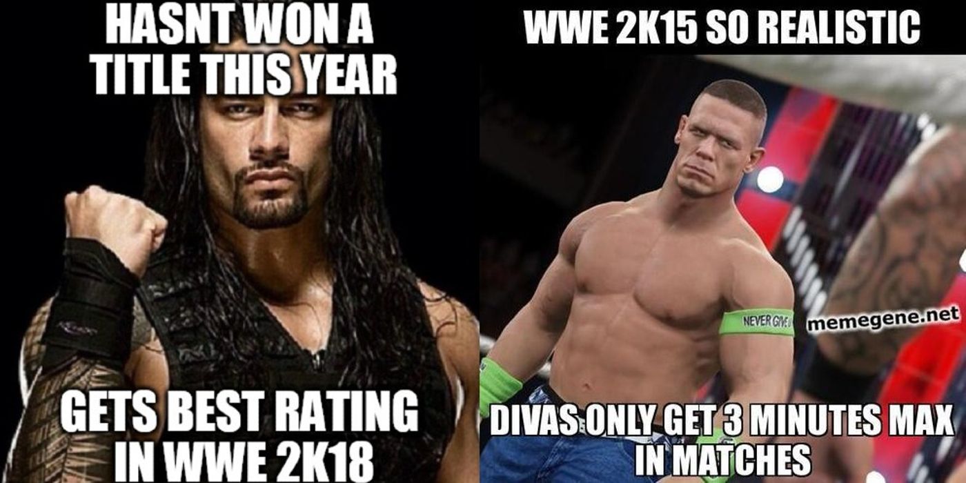 WWE 2K Roman Reigns rating meme and WWE 2K John Cena Divas meme