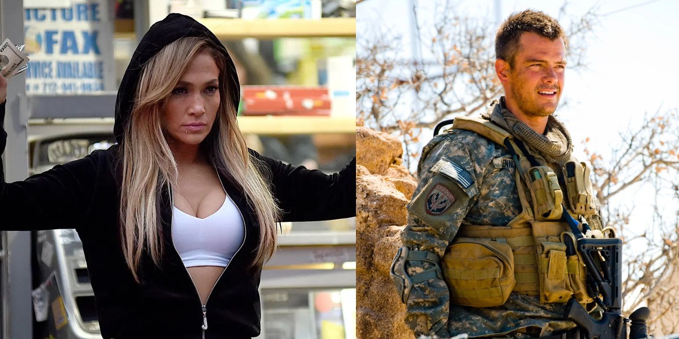 Ramona holds her hands out with money in Hustlers and Captain Lennox poses in military garb in Transformers
