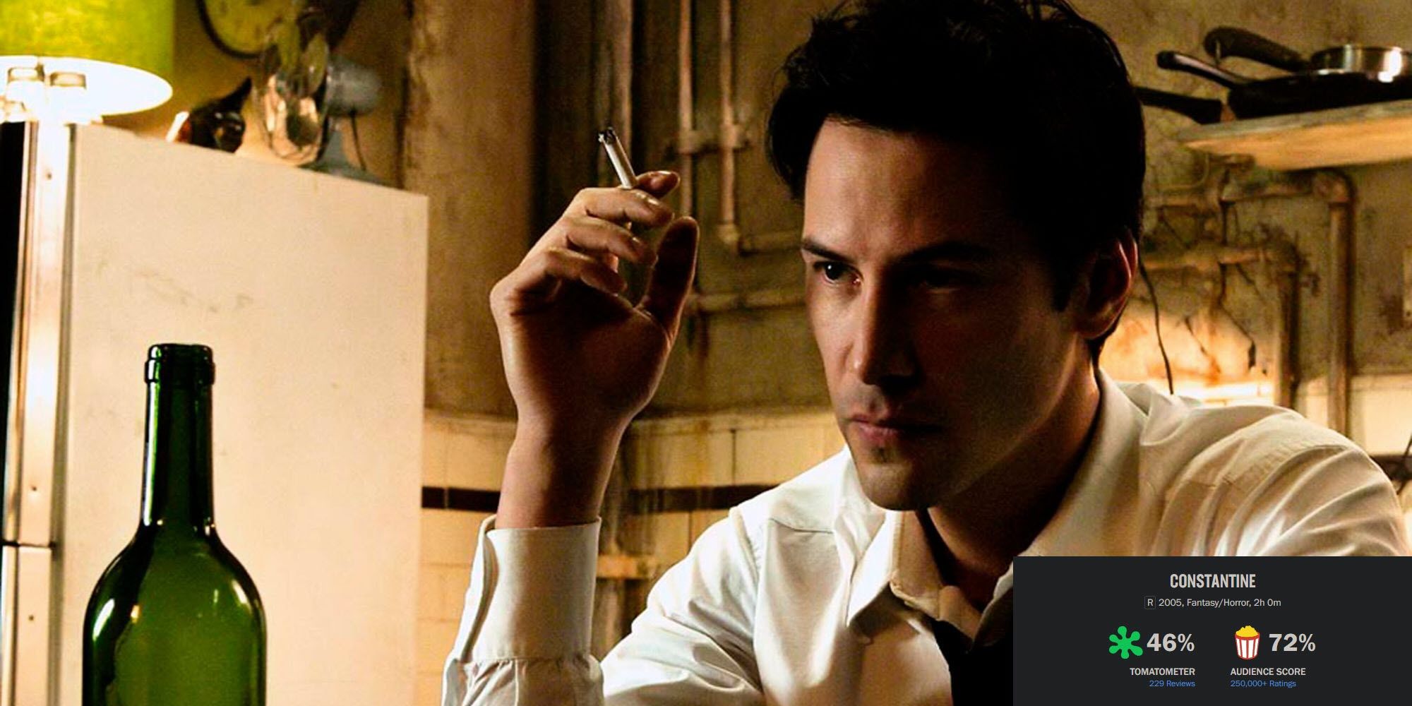 image of Keanu Reeves as Constantine in the 2005 movie Constantine with a cigarette in hand