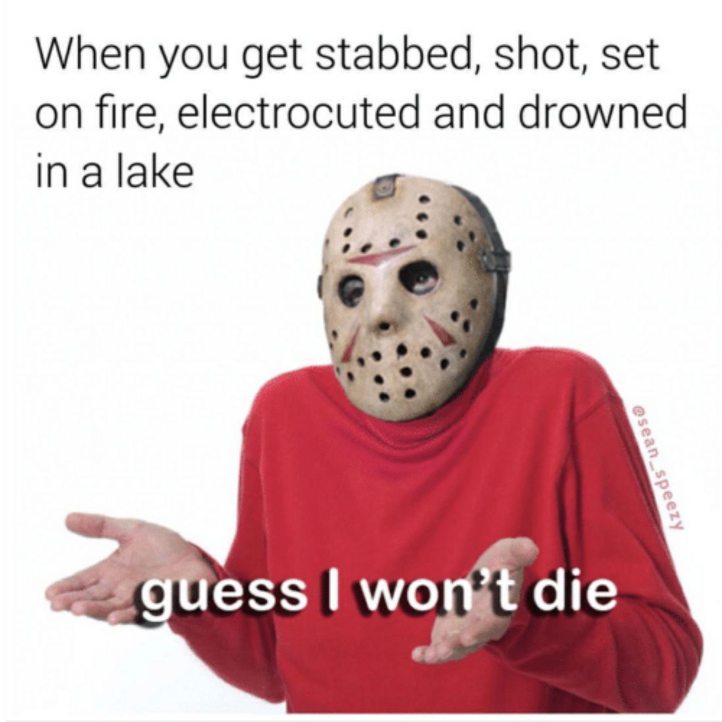 Meme about Jason's immortality in Friday the 13th. 