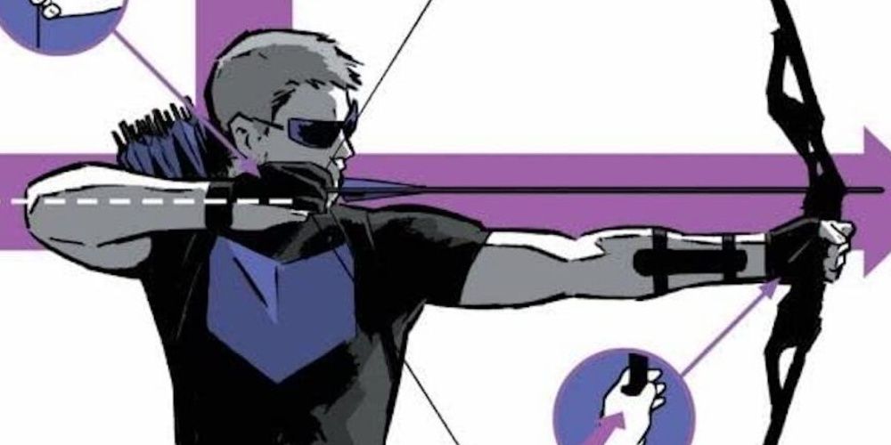 Comic art of Clint Barton holding his bow and arrow