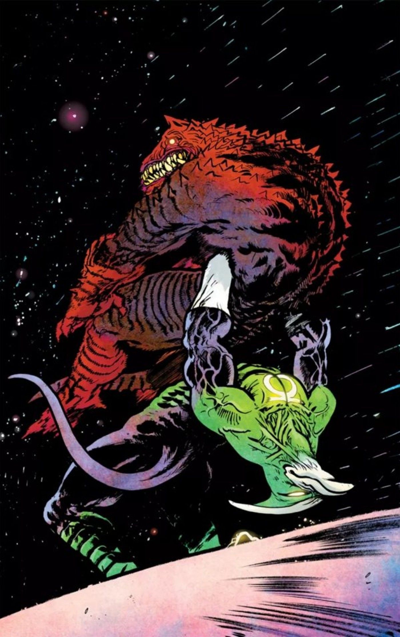 Green Torch, the Jurassic League's version of Green Lantern, on the cover of Jurassic League #4. 