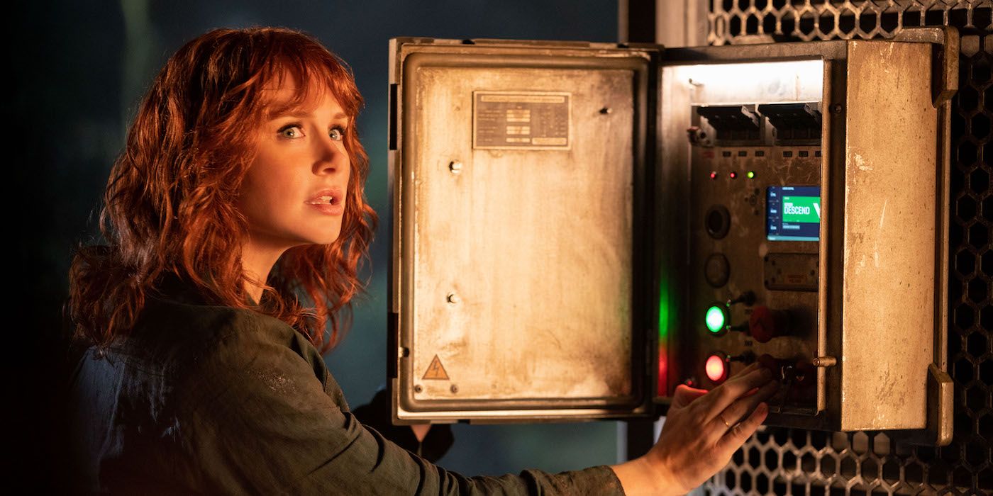 Bryce Dallas Howard looking at a control panel in Jurassic World Dominion