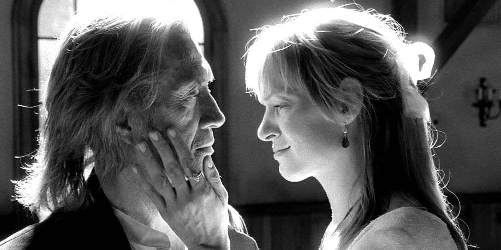 The Bride touches Bill's face at the wedding in Kill Bill