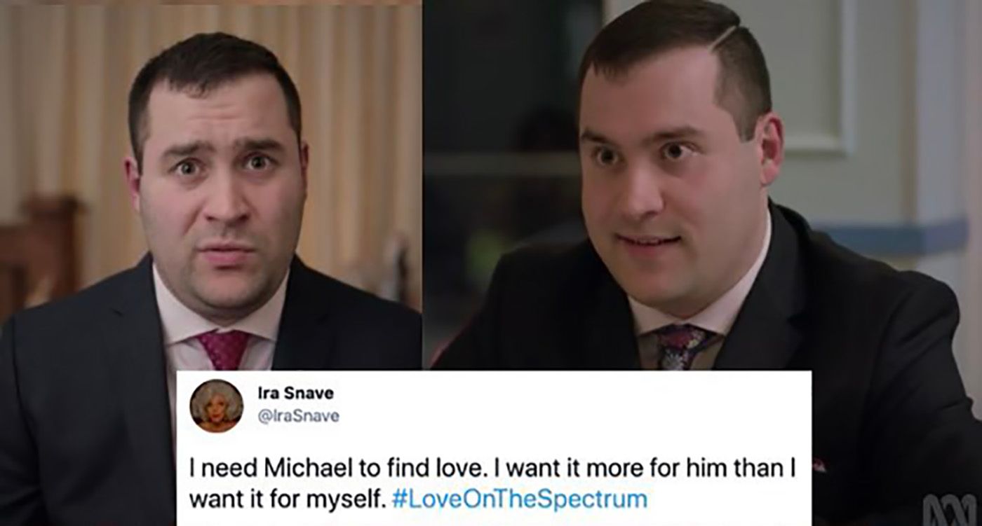 Split image of Michael from Love on the Spectrum in a meme.