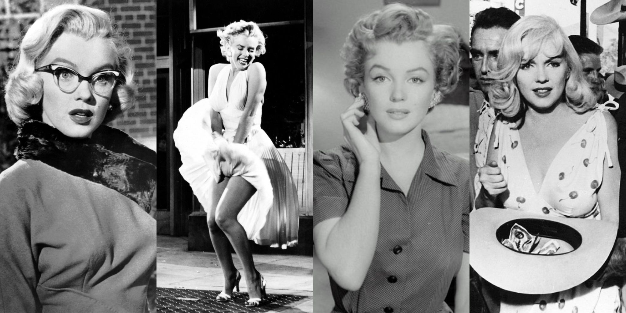 Four black and white stills of Marilyn Monroe