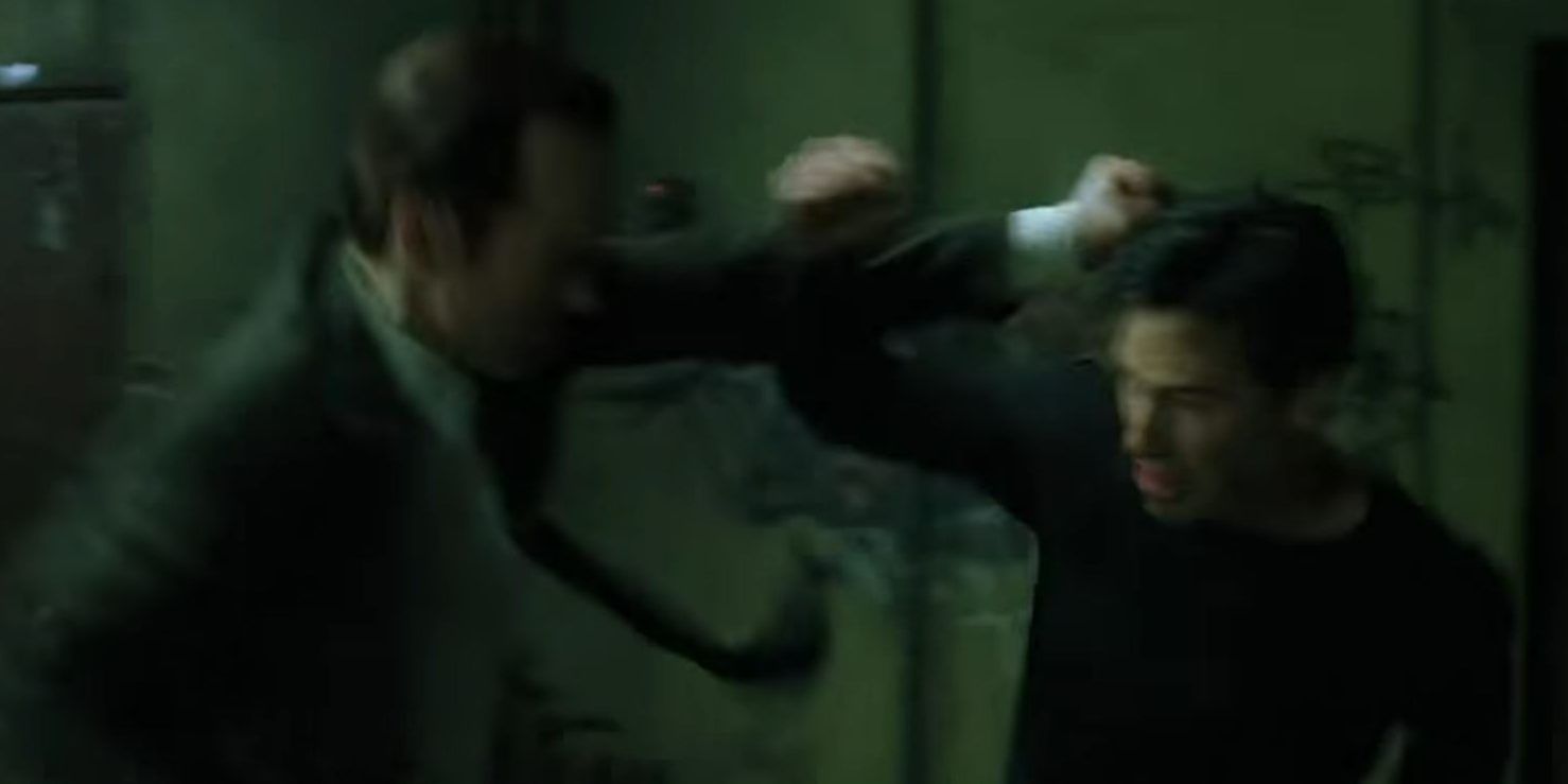 Neo blocking Smith's punch in he Matrix