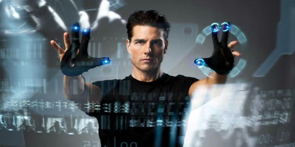 John places his hands on the glass in Minority Report