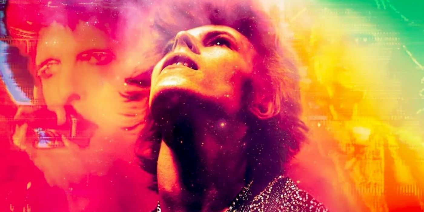 Colourful poster for Moonage Daydream featuring David Bowie
