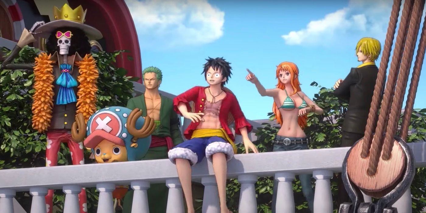 A screenshot of the cast in the Summer Game Fest trailer for the upcoming game One Piece Odyssey