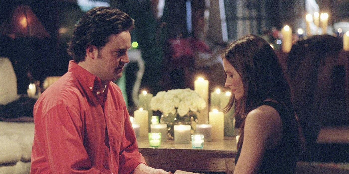 Chandler and Monica with candles in The One With The Proposal: Part 2, Friends