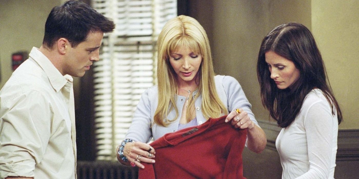 Joey, Phoebe, and Monica in The One With The Red Sweater on Friends