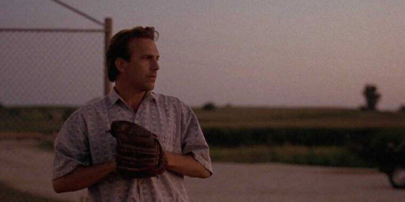 Kevin Costner getting ready to pitch in Field of Dreams