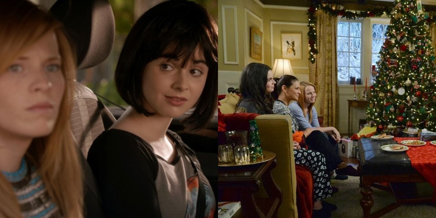 Split image of clips from the Switched At Birth episodes Ecce mono and Yuletide Fortune Tellers