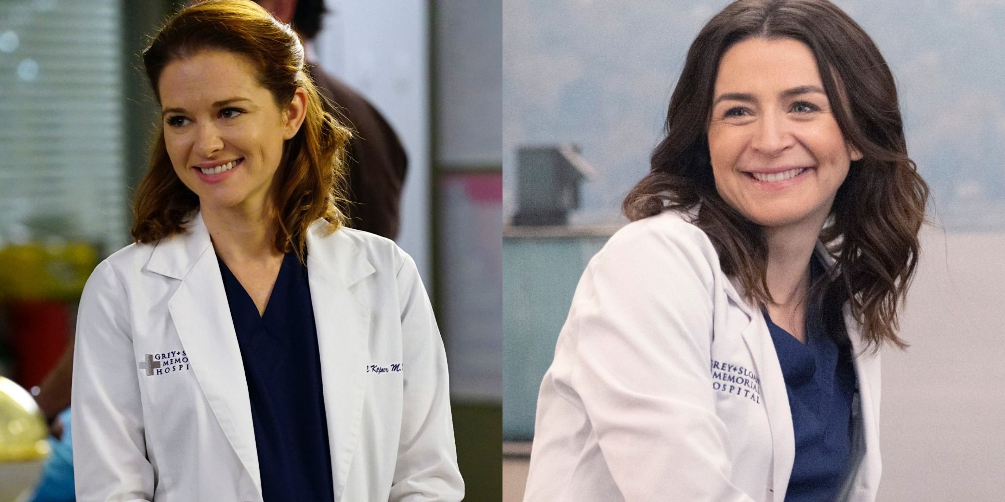 split image - April and Amelia smiling in Grey&rsquo;s Anatomy