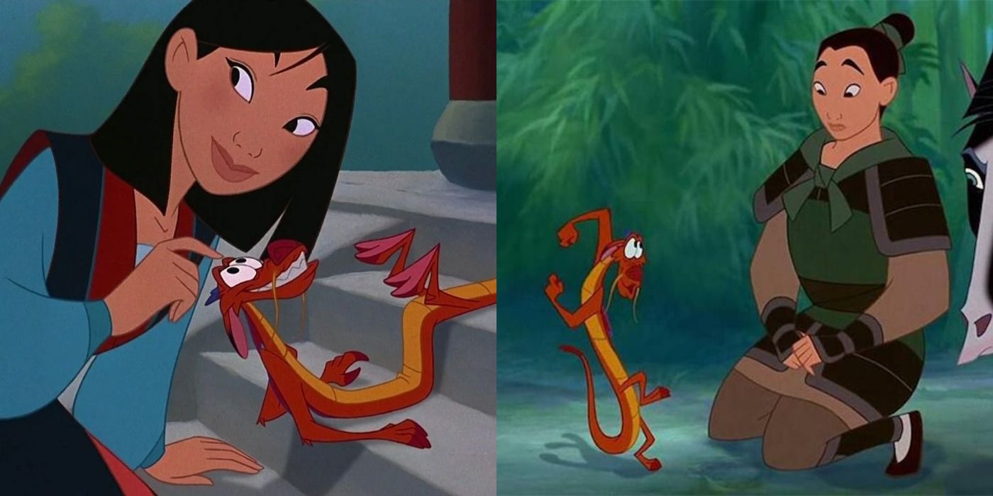 Split images of Mulan and Mushu - Disney