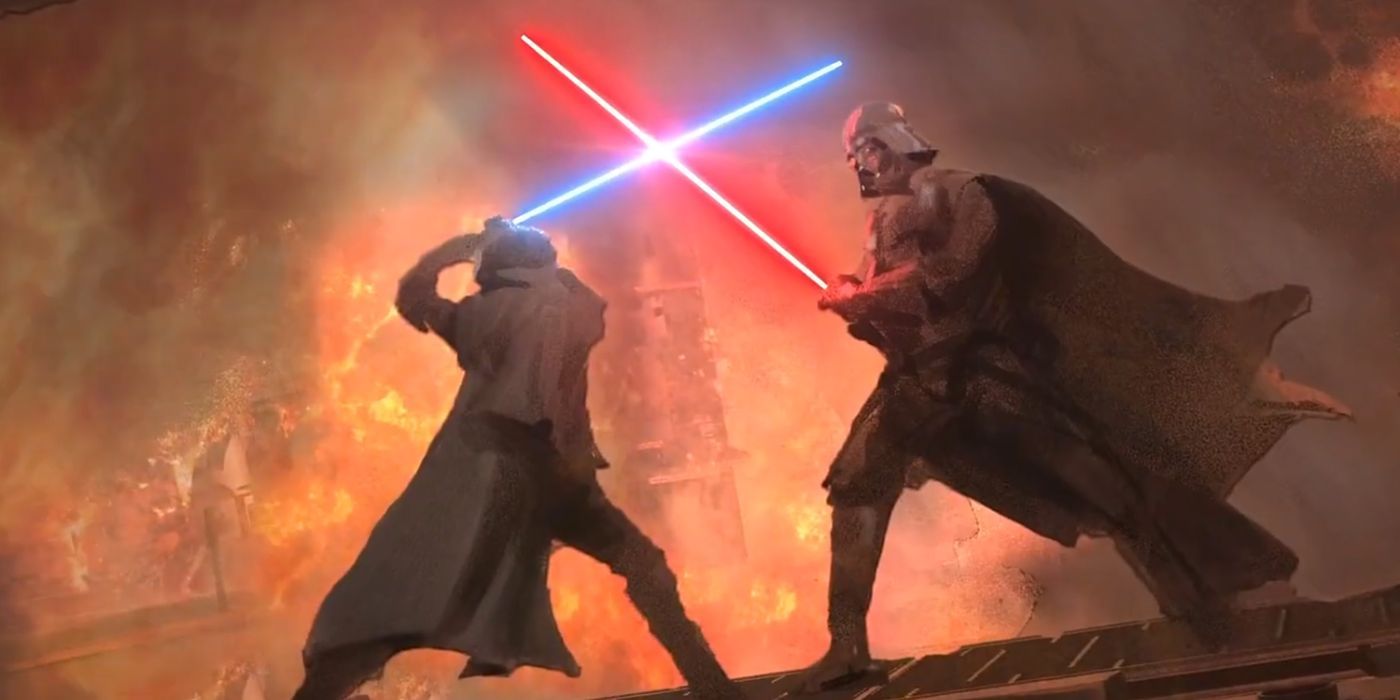 Obi-Wan dueling Vader in concept art for Obi-Wan Kenobi.