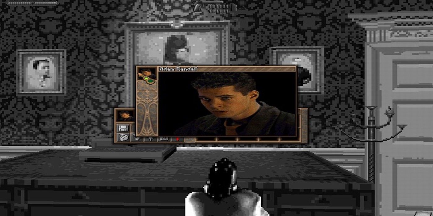 A screenshot from the game Realms of the Haunting that shows the FMV portrait for the main character Adam Randall