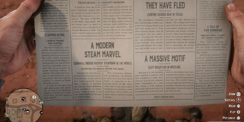 A newspaper chat code featured in Red Dead Redemption 2