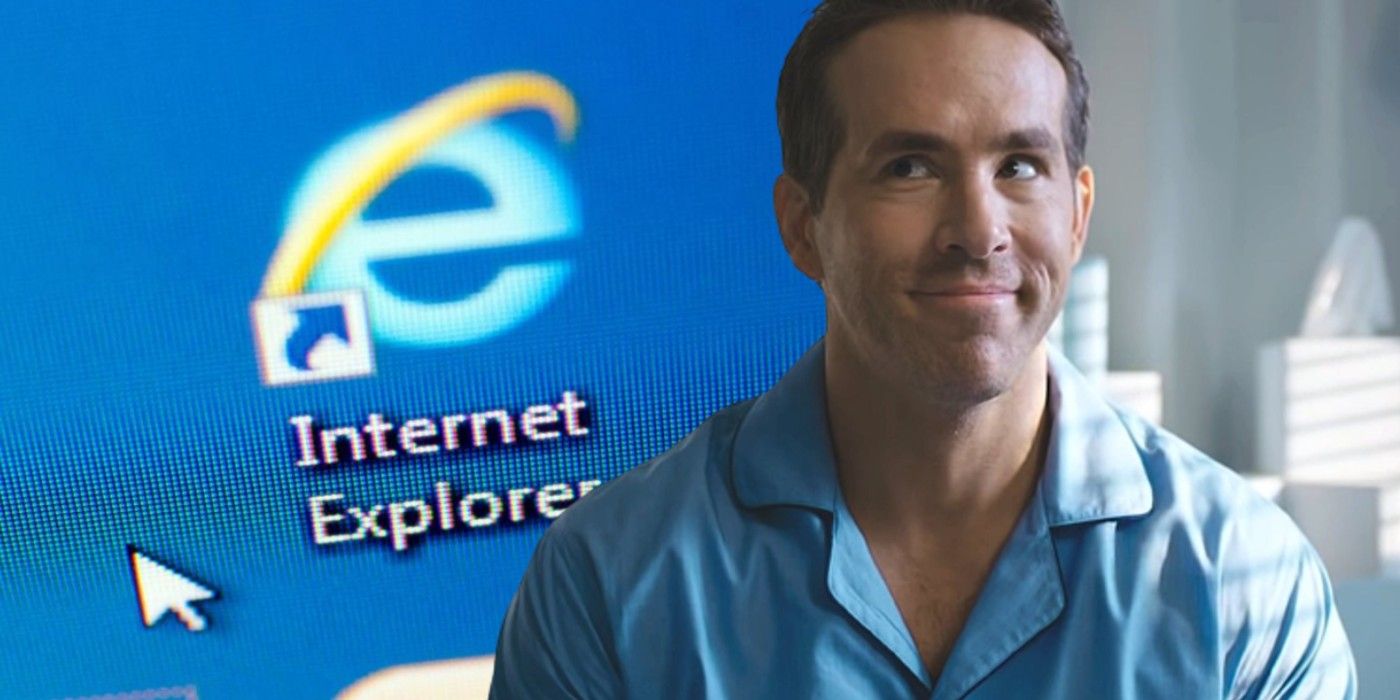 ryan reynolds in free guy with the internet explorer logo
