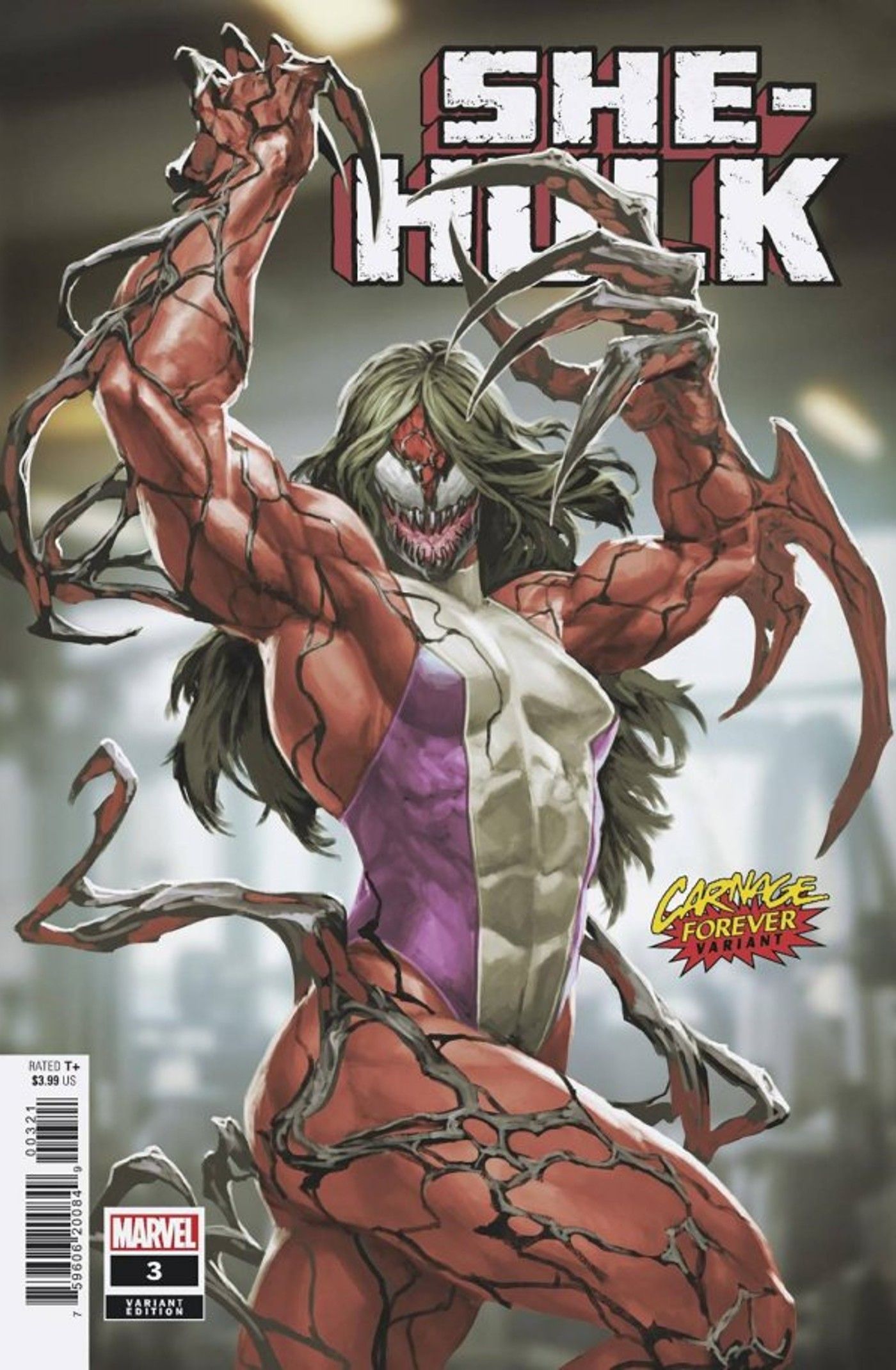 Variant cover featuring She-Hulk in a symbiote style for Carnage Forever