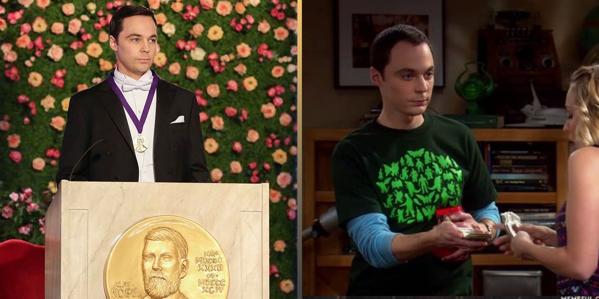 Sheldon accepting the Nobel prize and offering money to Penny