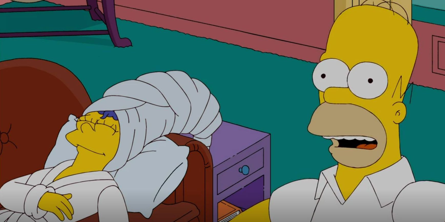 Homer seeing Marge with her hair in a towel in The Simpsons.