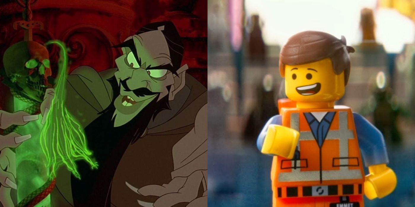 split image of Rasputin from Anastasia and Lego Movie