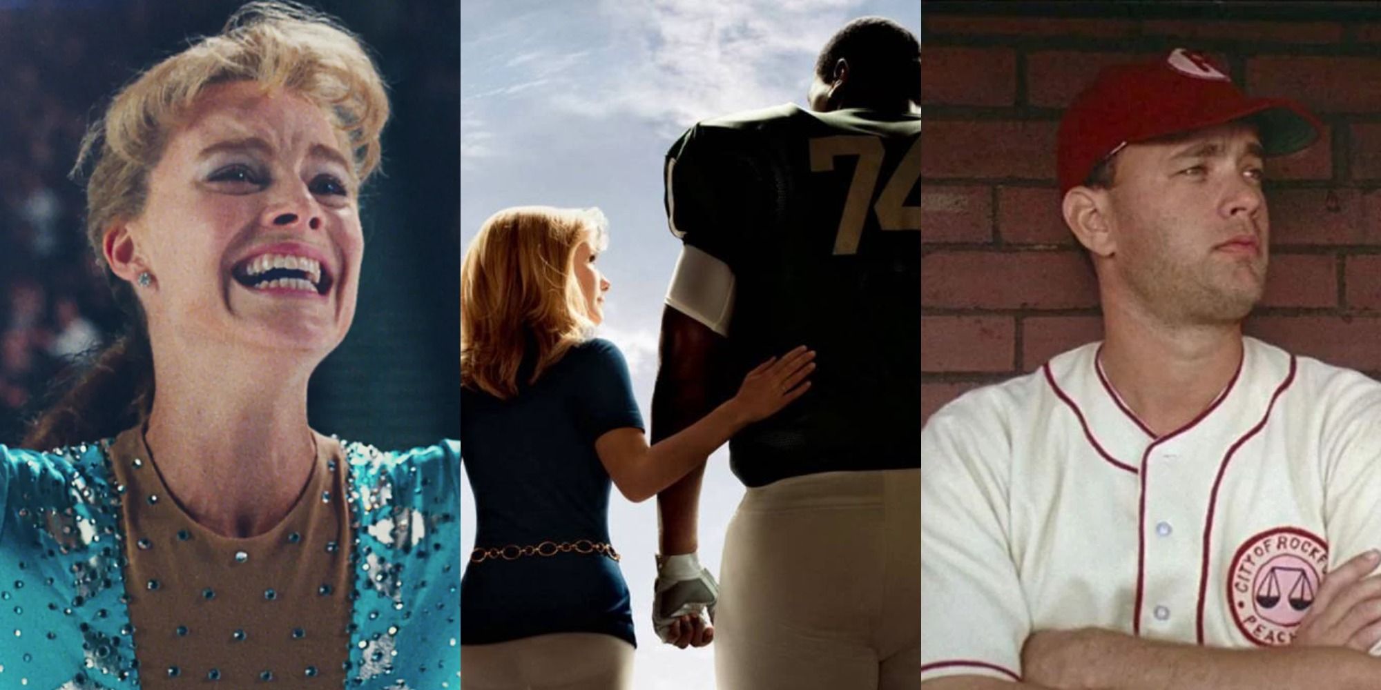 Stills from I, Tonya, The Blind Side, and A League of Their Own