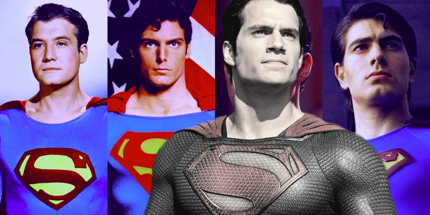 Collage of Superman actors with Henry Cavill as Superman