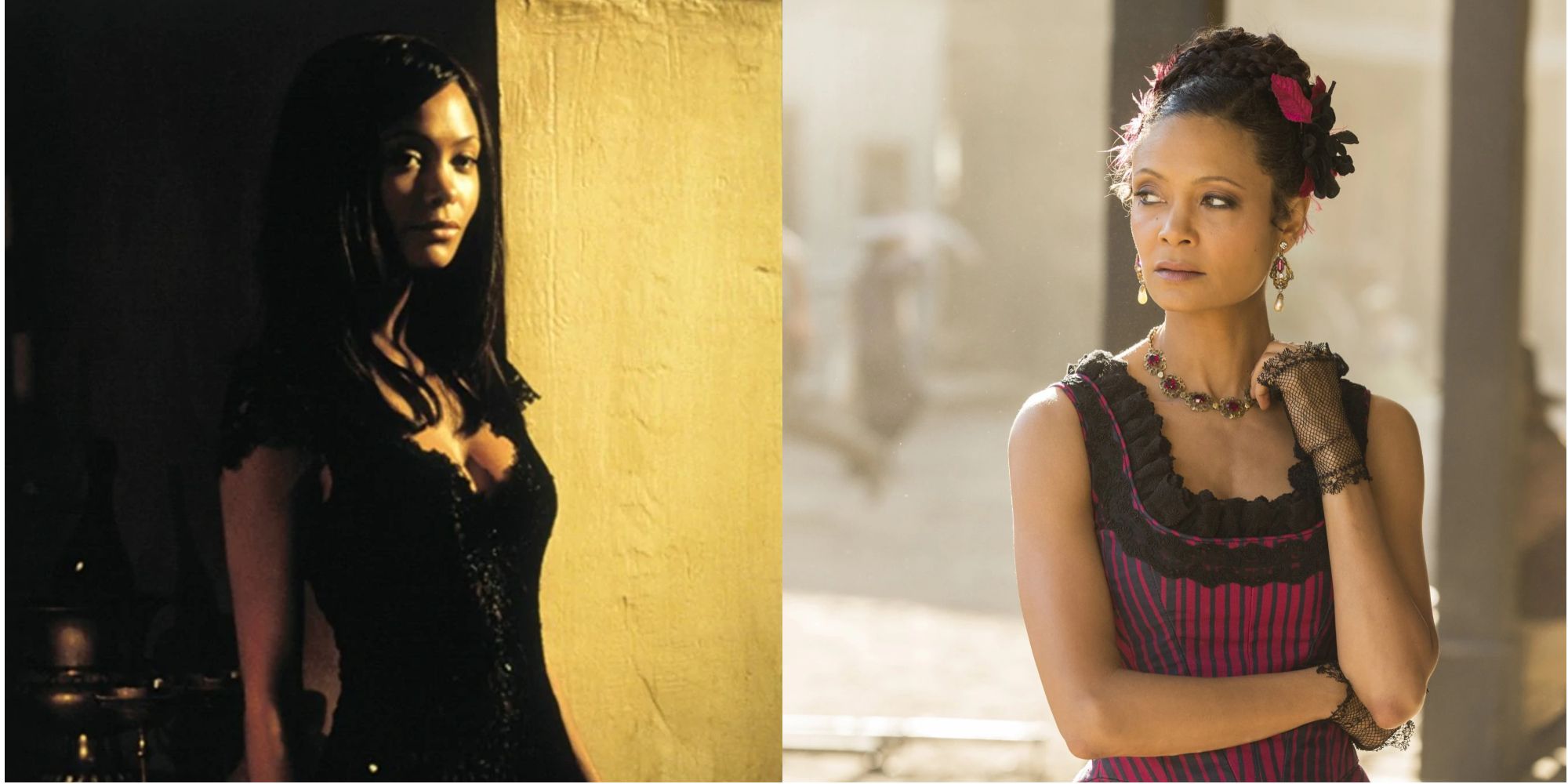 Split image of Thandiwe Newton in Mission: Impossible 2 and in Westworld